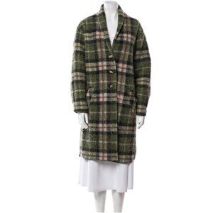 Étoile Isabel Marant Pea Coat Wool Shawl Collar Plaid Green Pink FR34 (US 2)